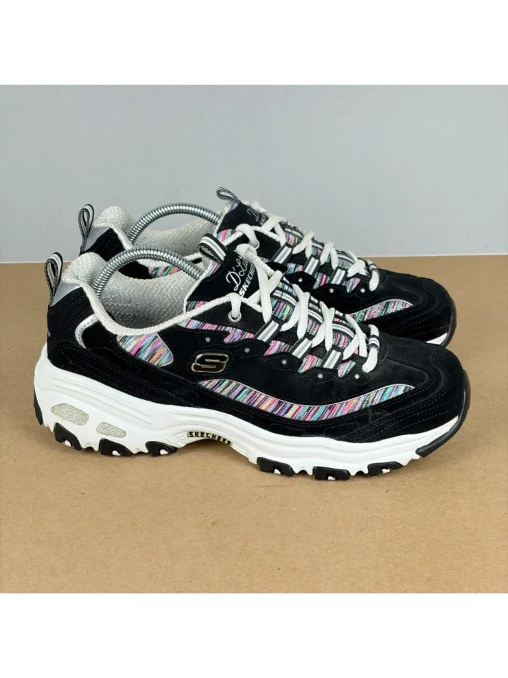 Skechers D'Lites Interlude Athletic Walking Shoes Womens 8 Wide Black Multicolor